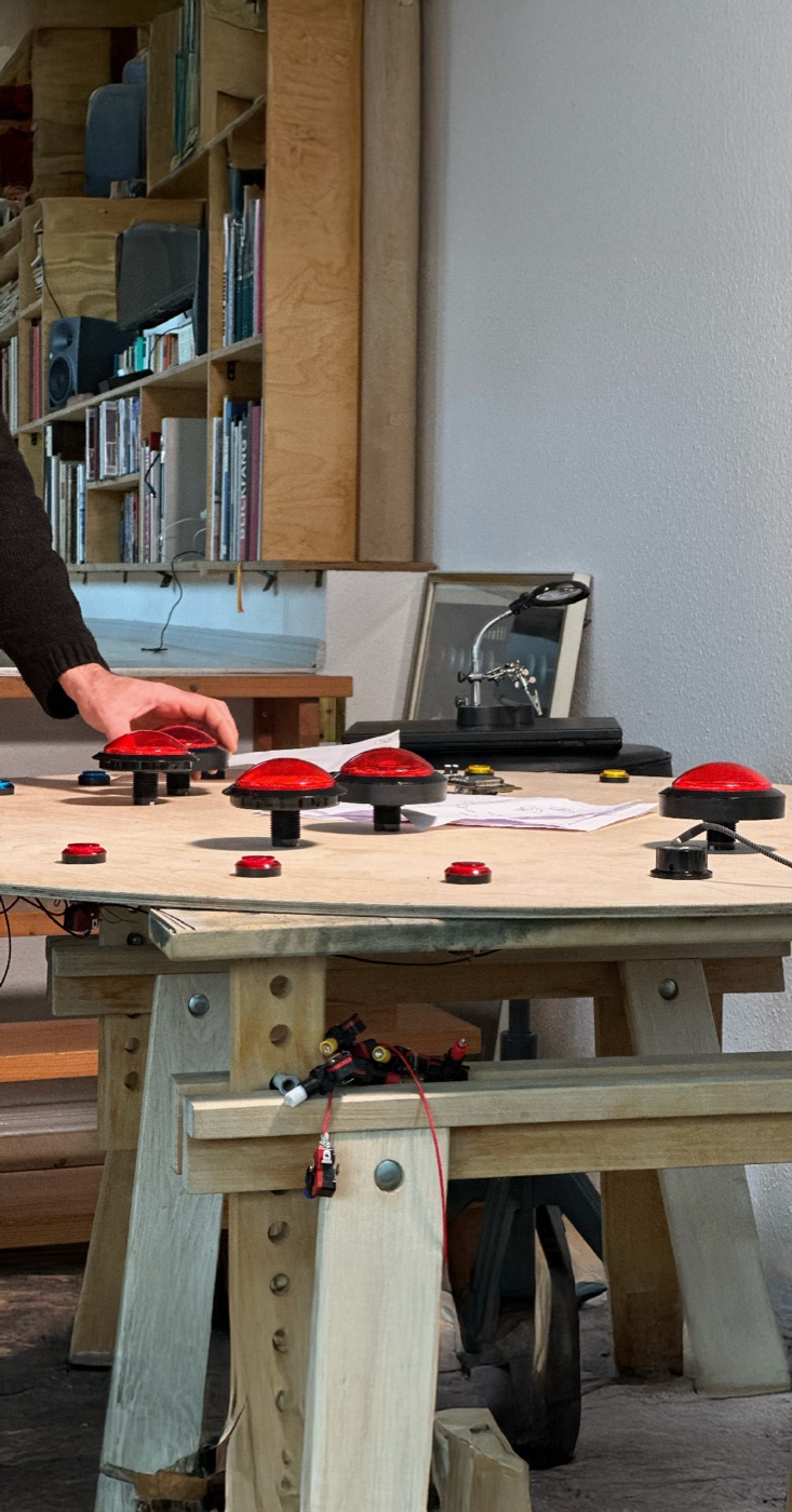 The Beat Machine 2.0 on the workshop trestle