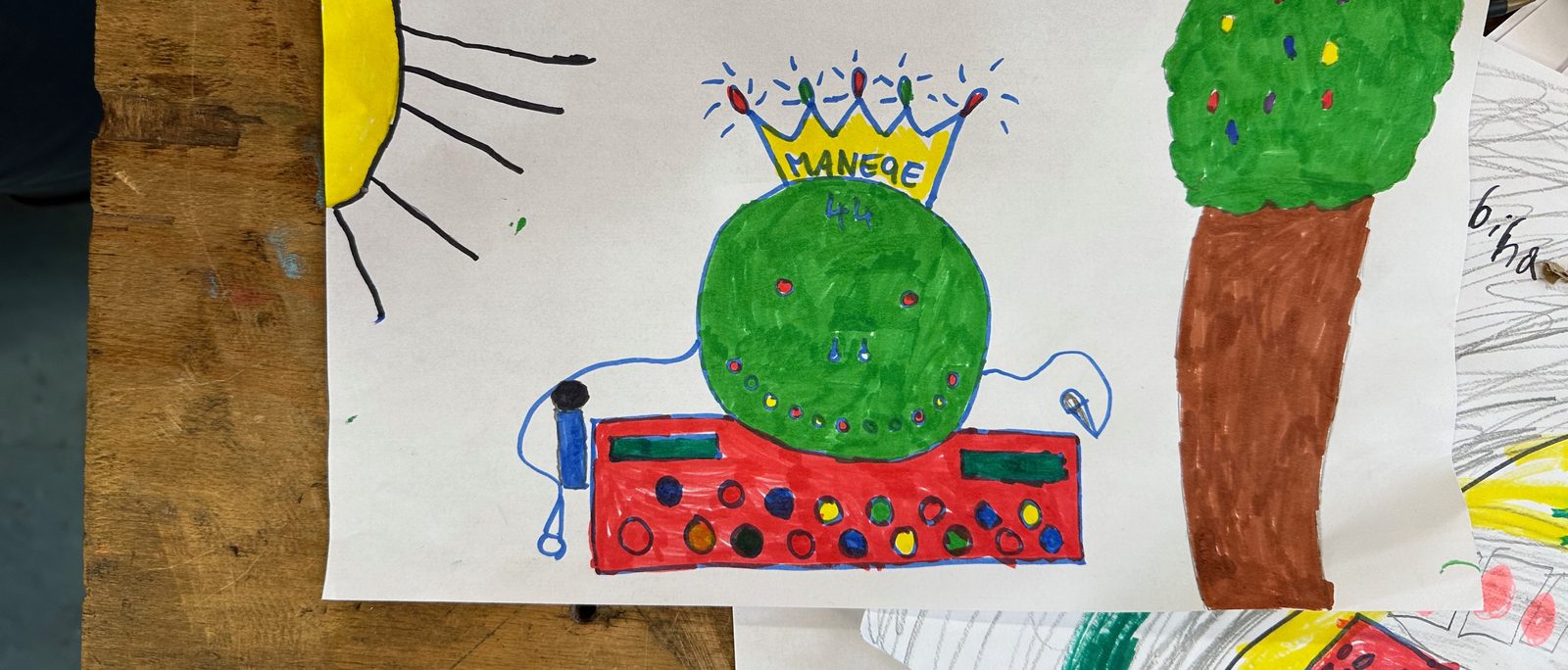A design on paper: the beat machine drawn with a crown and buttons
